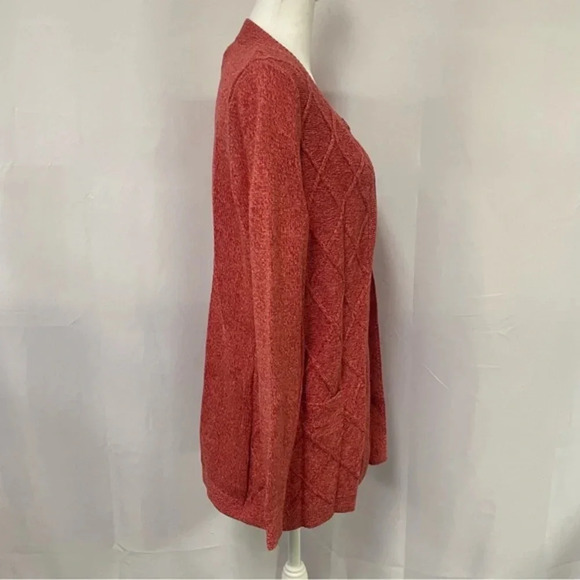 L.L Bean Cotton Cable-knit Button Cardigan Sweater Coral Medium - Picture 3 of 9